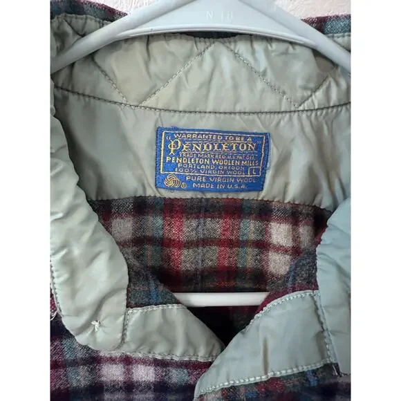 Vintage Pendleton Wool Flannel Button Up Shirt Mens Large Red Plaid USA 70s 80s - Picture 3 of 5